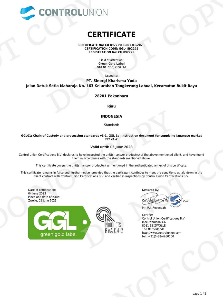 Notice of acquisition of GGL certification